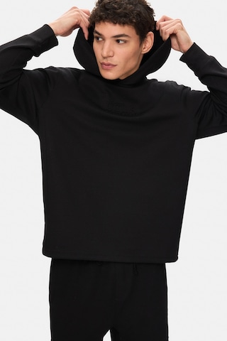 Ucla Wınfrey Siyah Kapüşonlu Gofre Baskı Standard Fit Erkek Sweatshirt Siyah