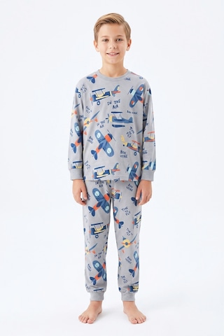 Modanino %100 Pamuk Erkek Çocuk Pijama Takımı 8-13 Yaş 12735ıs Gri