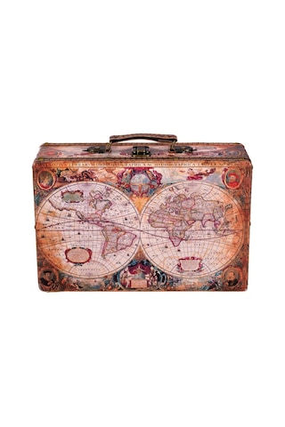 Birendy Vintage Ahşap Sandık, Koloni Tarzı Orta Boy 26x15x8 Cm Deri Kaplamalı Şık Tasarım Kahverengi