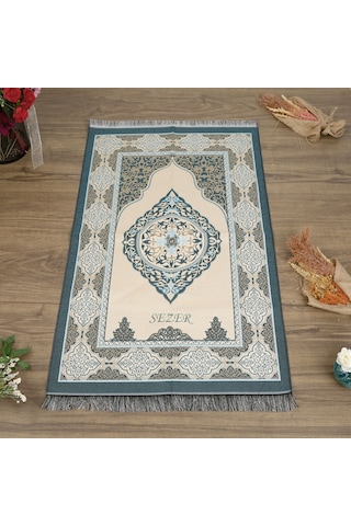 İsimli Hediyelik Tafta Seccade Mavi-gold 68x110cm Çok Renkli