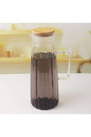 Bambu Kapaklı Borosilikat Cam Yağdanlık Ve Sürahi 1000ml 11x26cm Çok Amaçlı İçecek Ve Sıvı Gıda Saklama 0