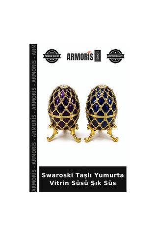 Swaroski Taşlı Yumurta Vitrin Süsü Şık Süs Çok Renkli