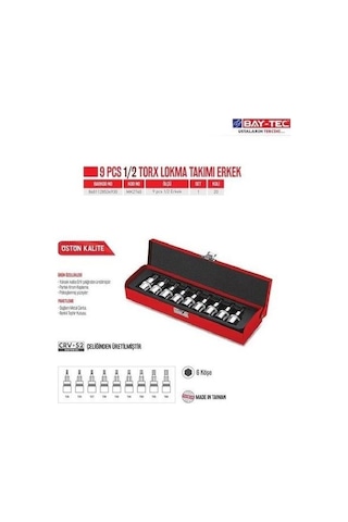 Bay-tec 9 Adet 1/2 Torx Lokma Takımı Seti (erkek) Mk-2740
