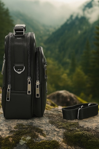 Newish Polo Erkek Siyah Deri Postacı Kasalı El Omuz Çantası Orta - Siyah