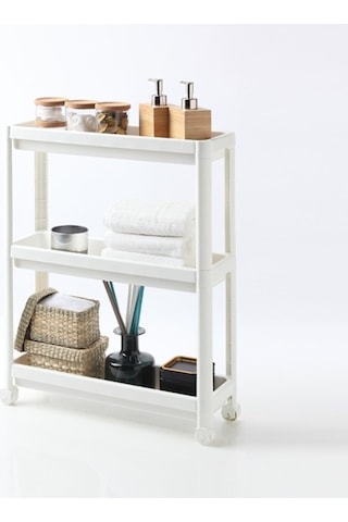 Bayev Banyo Mutfak Düzenleyici Organizer Katlı Raf Beyaz Tekerlekli 3 Katlı Raf Ünitesi Beyaz