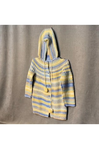 Uretti - Tuğba 9352 - El Örgüsü Kapüşonlu Renkli Erkek Çocuk Hırka - 5 Yaş Çok Renkli