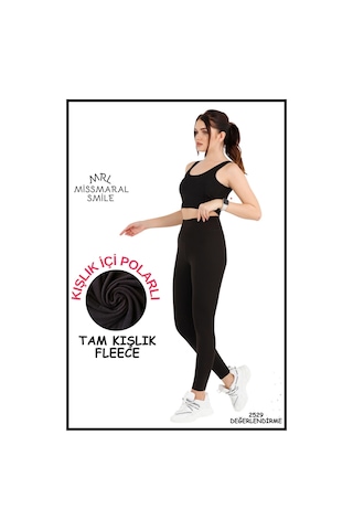 Kadın Kışlık Içi Polarlı Yüksek Bel Toparlayıcı Tayt Lacivert Curve High Waist Fleece Winter 1061 SiYAH