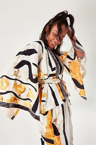 Batik Desenli Kimono Ekru