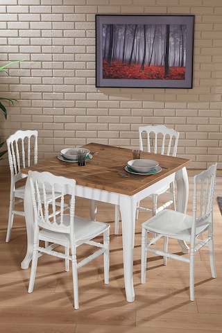 Miray Beyaz / Sirius Sabit Masa - 4 Sandalye 1 Masa / Salon - Mut