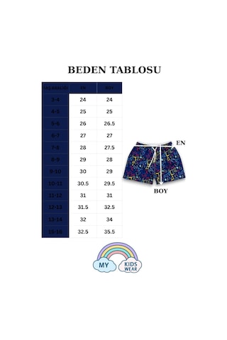 My Kids Wear Erkek Çocuk Su Tutmaz Paraşüt Kumaş Karakter Baskılı Bel Bağcıklı Şort Mayo File Ağ Turuncu - Beyaz - Gri