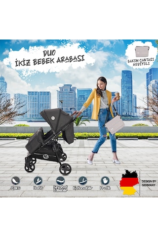 Lorelli Duo Yan Yana İkiz Bebek Arabası Grey Dots