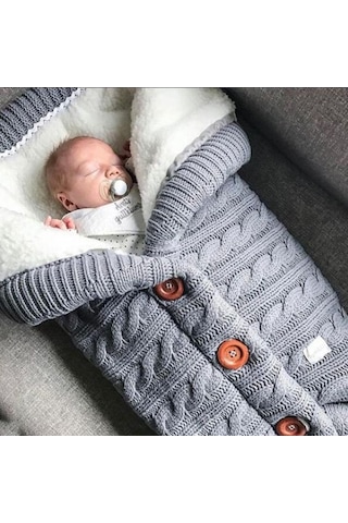 Moveevo Sonbahar Ve Kış Bebek Arabası Uyku Tulumu Açık Hava Bebek Örme Uyku Tulumu Bükülmüş Yün Artı Kadife Kalın Battaniye Gri Gri