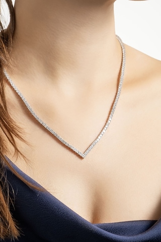 Işıltılı Gece 18 Ayar Beyaz Altın Kaplama Gümüş Tasarım Su Yolu Gerdanlık Beyaz