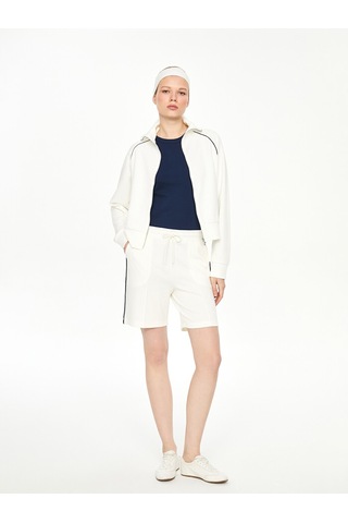 Lcwaıkıkı Classic Beyaz Dik Yaka Oversize Kadın Fermuarlı Sweatshirt