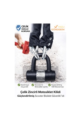 Grade80 G80 13 Mm 2.5 Metre Kesilmez Çelik Motorsiklet Zincir Kilit Disk Kilidi U Bar
