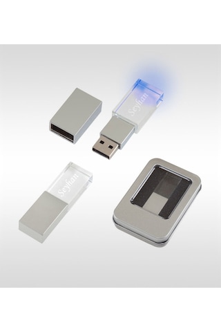Kişiye Özel F-139-32 Kristal Usb Bellek 32 Gb Mavi Işıklı