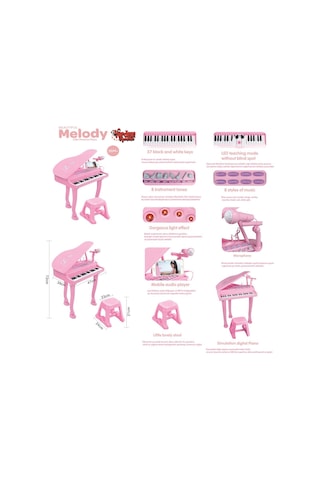 Bao-1403-0213 Pink 37 Tuş Büyük Pembe Piyano Mp3 Ve Mikrofonlu