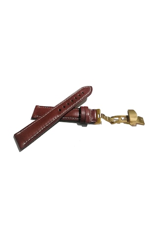 Fado Her Saate Uygun Kelebek Toka 20 Mm Hakiki Deri 483 Altın Toka Koyu Kahverengi
