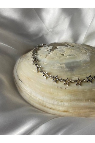 Gümüş Kaplama Yıldızlar Zincir Kolye Çok REnkli