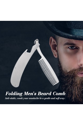 Suofeng Pratik Paslanmaz Çelik Sakal Tarak - Cep Boyu Erkek Bakım Aracı