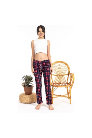 Kadın Ekoseli Süet Tek Alt Lacivert-Kırmızı