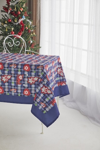 Ays Home Lacivert Kırmızı Christmas Yemek Masa Örtüsü
