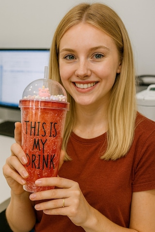 This İs My Drink Tasarım Pipetli İçecek Bardağı Sevimli Renkli Boncuklu Çılgın Suluk Kırmızı 2742 Çok Renkli