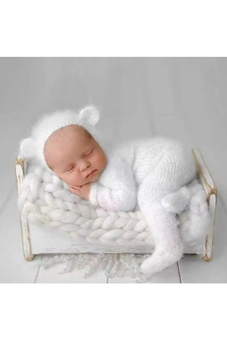 Born Fotoğraf Sahne Kıyafetleri Tiftik Ayı Şapka Romper Bodysuit Bebek Fotoğraf Çekimi Kıyafetler Bebekler İçin Destek Beyaz Beyaz