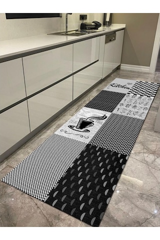 Gri, Kitchen Kaymaz, Pamuk Dokuma Taban Mutfak Halısı (489656631)