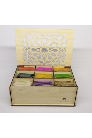 Ahşap Çay Kutusu Tea Box 9 Bölmeli Akc 72 Adet Bitki Çayı Dahil Çok Renkli