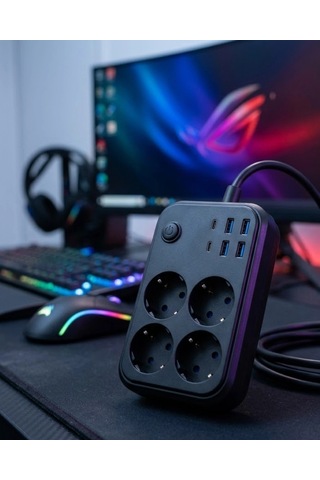 Mey İthalat Akım Korumalı Çoklu Priz 4 Usb 2 Type C 4 Priz Güvenli Ve Hızlı Şarj Standart