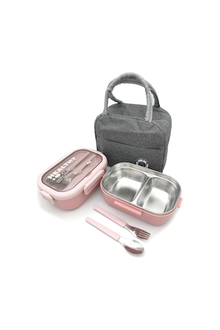 Valkyrie Isı Yalıtımlı Termal Çantalı Çelik Lunch Box Bpa Sız, Sızdırmaz, Çok Bölmeli Yemek Kabı Pembe Pembe