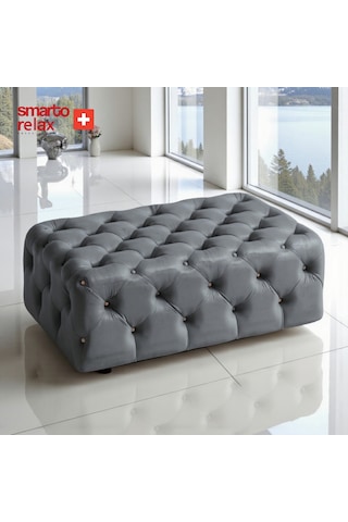 Smarto Relax Puf Swiss Style Guarda Ayaksız Kapitoneli Dekoratif 80x45x45 Cm Ayaksız Kapitoneli Dekoratif Puf Gri