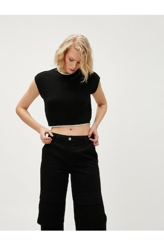 Koton Crop Süveter Bisiklet Yaka Siyah 3sak20004ht 3SAK20004HT999 Siyah