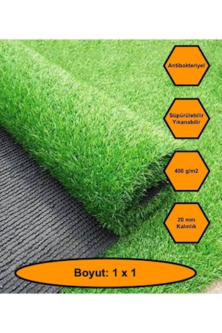 1x1 Metre Yapay Çim Halı, Lastik Taban, Yeşil Suni Halı, 20 Mm Kalınlığında 100 x 100
