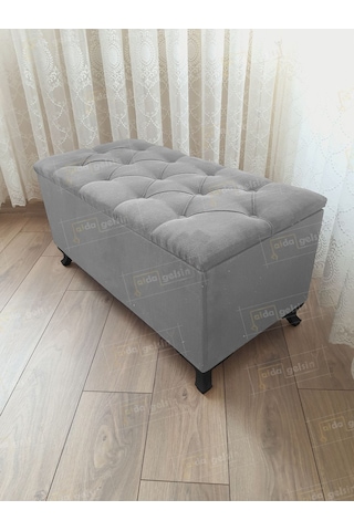 Lüks Sandıklı Kapitoneli Ayakucu Puf Bench 110 Cm Siyah Ayak Siyah