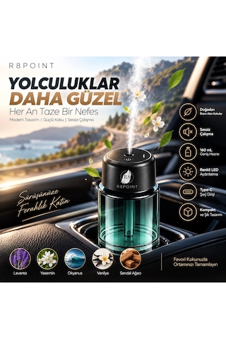 R8poınt Araç Koku Difüzörü Hava Nemlendiricisi 160 Ml Akıllı Aroma Atomizeri 200 Mah Şarjlı Type-c Led Işıklı 001