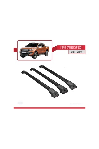 Ford Ranger 2011-2022 Arası İle Uyumlu Ace-1 Ara Atkı Tavan Barı Siyah 3 Adet Bar