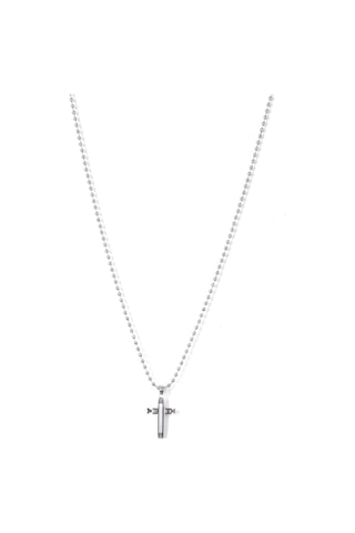 Erkek Top Zincir Çelik Haç Simge Uçlu Kolye Gümüş