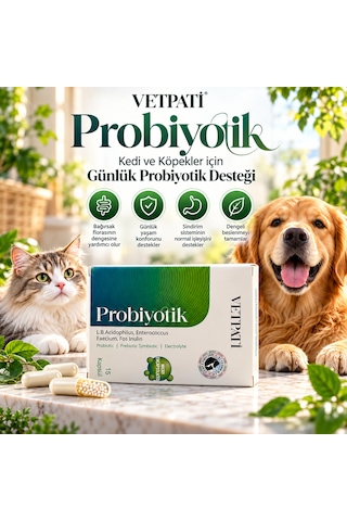 Vetpati Probiyotik Kedi Ve Köpekler Için Probiyotik Prebiyotik Sinbiyotik Takviye 15 Kapsül