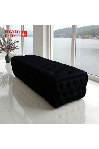 Smarto Relax Swiss Style Saas-fee Sandıklı Baby Face Puf, Kapitoneli Sandıklı, 100x45x45 Cm, Babyface Kaplama Dekoratif Puf Siyah