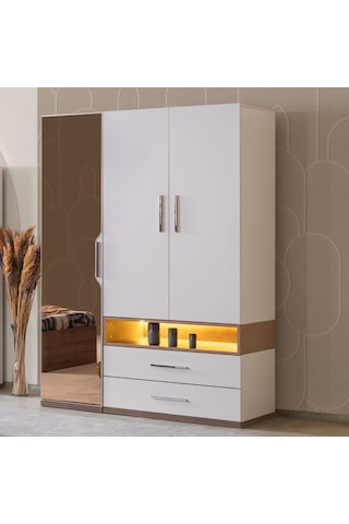 Milano Genç Odası - 3 Kapaklı Aynalı Dolap, Karyola, Komodin, Çalışma Masası, Şifonyer, Kitaplık Beyaz