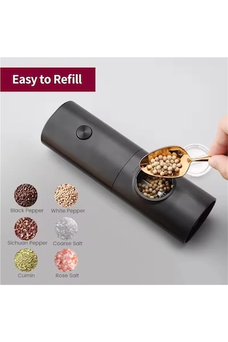 Jialan Elektrikli Mutfak Tuz Biber Değirmeni, Baharat Değirmeni Siyah