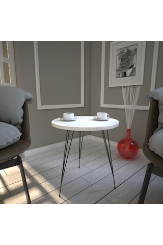 Sandalf Beyaz Yan Sehpa & Metak Ayaklı Servis Sehpası