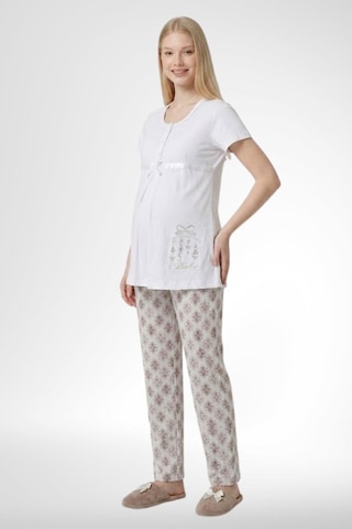 Mecit Pijama Mecit 6350 Ekru Hamile Lohusa Pijama Takımı