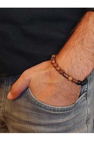 Kör Diken Ağacı & Oniks Taşı 8mm Unisex Tasarım Bileklik Hawaii M Çok Renkli