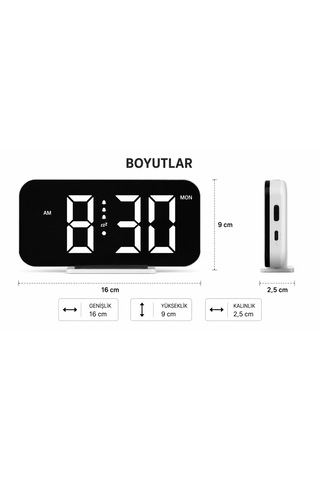 12h/24h Dijital Led Saat, Üç Ses Seviyesi, Çift Alarm, Rgb 10 Gece Lambası, 5 Parlaklık Seviyesi Siyah