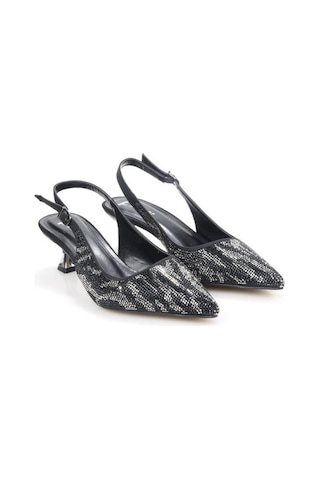 Pisagor Ps-32370 Kadın 4 Cm Arkası Açık Taşlı Abiye Stiletto Ayakkabı Sıyah