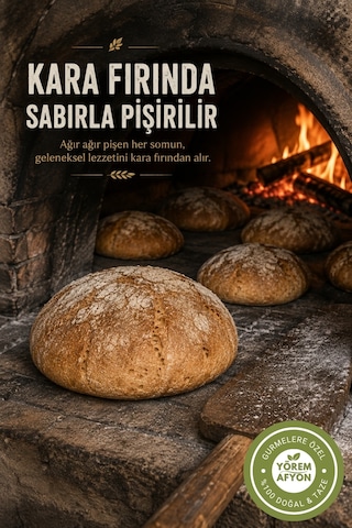 Yörem Afyon Afyon Yöresinden Kara Fırın Usulü Hakiki Ekşi Mayalı Patatesli Tam Buğdaylı Köy Ekmeği 1,5kg 1 Adt