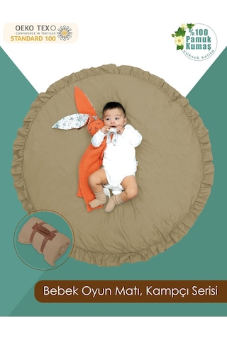 Mordesign Bebek/çocuk Oyun Halısı, Yenidoğan Emekleme Pedi, Aktivite Matı, Çok Amaçlı Minder, Kampçı Serisi 110 X 110 Kapiçino